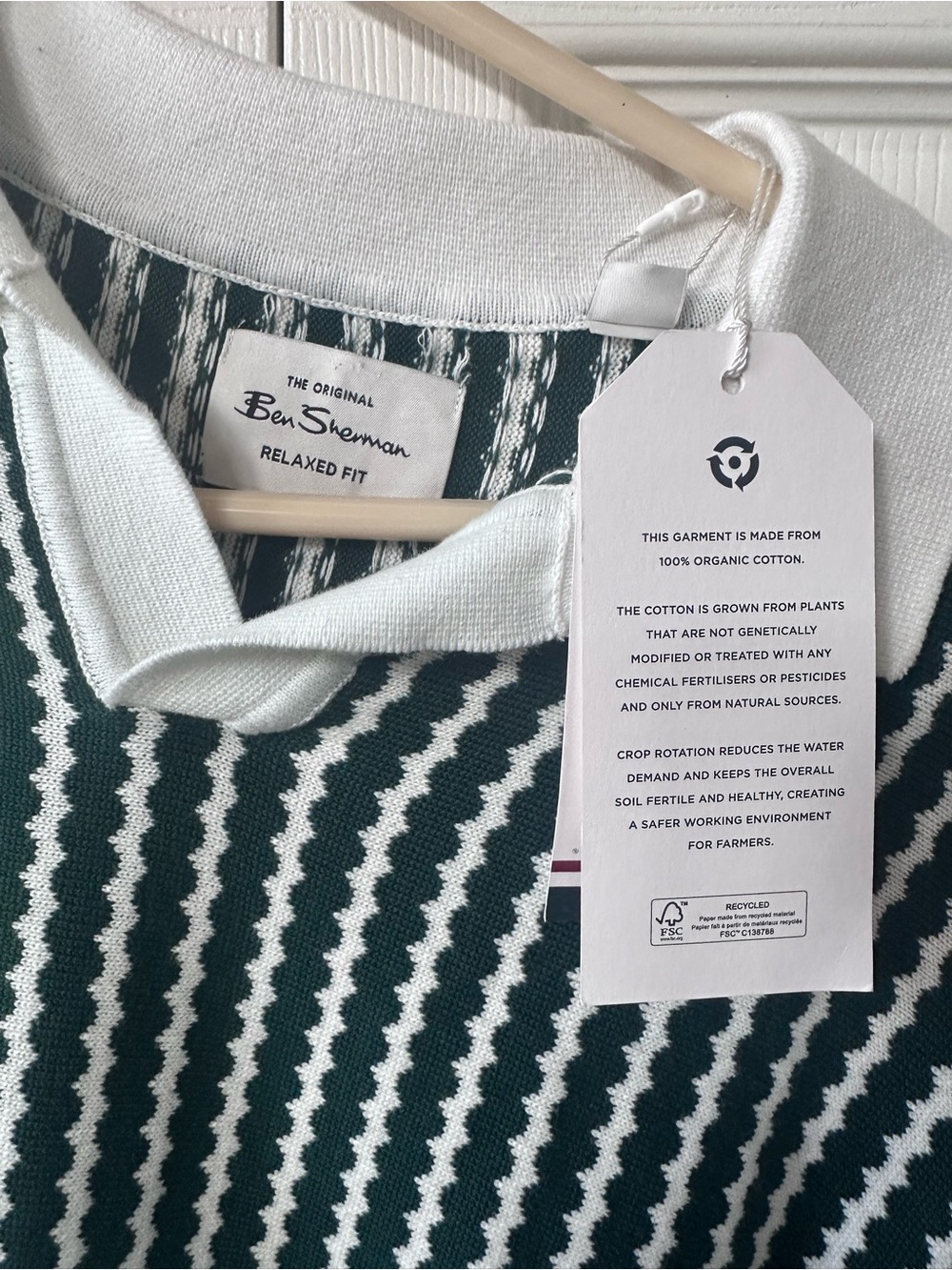 Ben Sherman Dark Green & White Wave-Pattern Polo - Picture 6 of 6